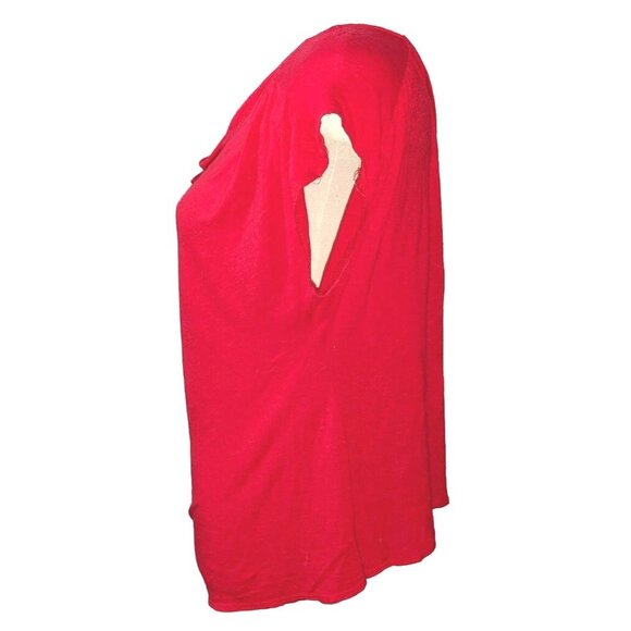 P, Inc Maternity Blouse Sz Large Womens Red Cap Sleeve Round Swoopy Shirt - Picture 4 of 5